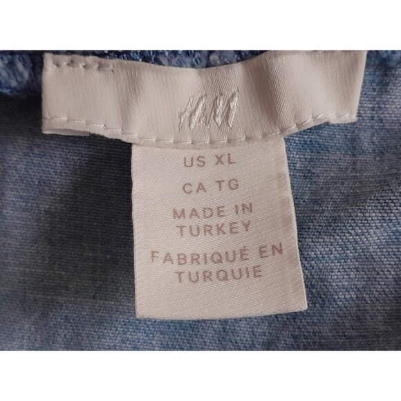 Womens XL Balloon Sleeve Peasant Boho Hippie Cropped Milkmaid Denim Blouse - Picture 4 of 7